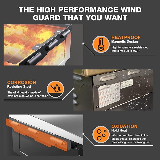 Upgradad Wind Guard for Blackstone 28 Inch Griddle,Blackstone Griddle Accessories Magnetic Stainless Steel for Grill,Wind Screen Protect Flame,Saving Propane,Compatible with Hood,Black