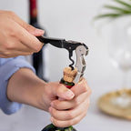 True Truetap Double Hinged Waiter's Corkscrew Wine Opener, Stainless Steel Wine Bottle Opener with Built In Foil Cutter, Home Bar Tools, Bar Cart Accessories, Wedding Gifts, Set of 1, Black