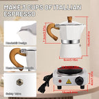 2-in-1 Moka Pot Espresso Set with Electric Stove 3 Cup Aluminum Stovetop Coffee Maker Percolator Italian Classic Mocha Coffee Machine for Italian and Cuban Cafe Brewing Portable Camping Travel