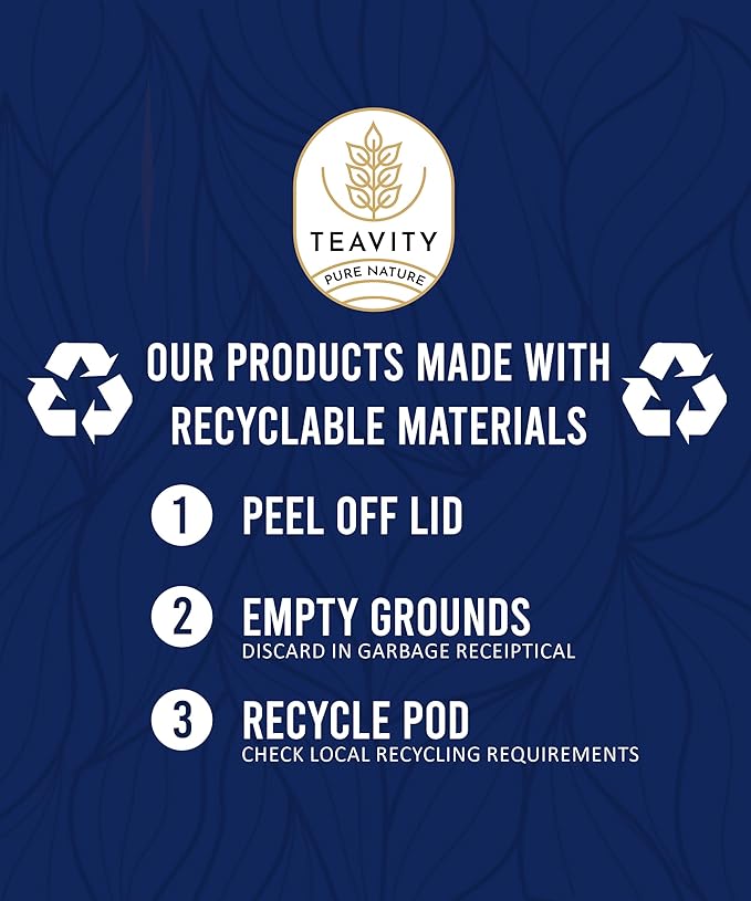 Teavity Organic Mental Focus Tea Pods (24 Count) - Moringa, Peppermint, Holy Basil & Turmeric - Naturally Decaf - Keurig Compatible