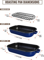 Roasting Pan for Oven with Rack 6-Piece Enamel Deep Lasagna Baking Dish 14&17 Inch, 572°F High Temp Resistance Dishwasher Safe Non-Stick Easy-To-Clean, Large Turkey Ham Roaster Mothers Day Gift