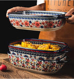 Vintage Style Pottery Bakeware Ceramic Casserole Dish Baking Pan Lasagna Pans Baking Dish with Handles for Oven/Cooking/Kitchen-1 PCS, Large Capacity, 60 OZ