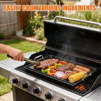 16" x 13" Cast Iron Nonstick Grill Griddle for Gas & Charcoal Grills, Flat Top BBQ Griddle Plate with Grease Groove & Removable Handle, Universal Fit for Outdoor & Home Cooking, Tailgating