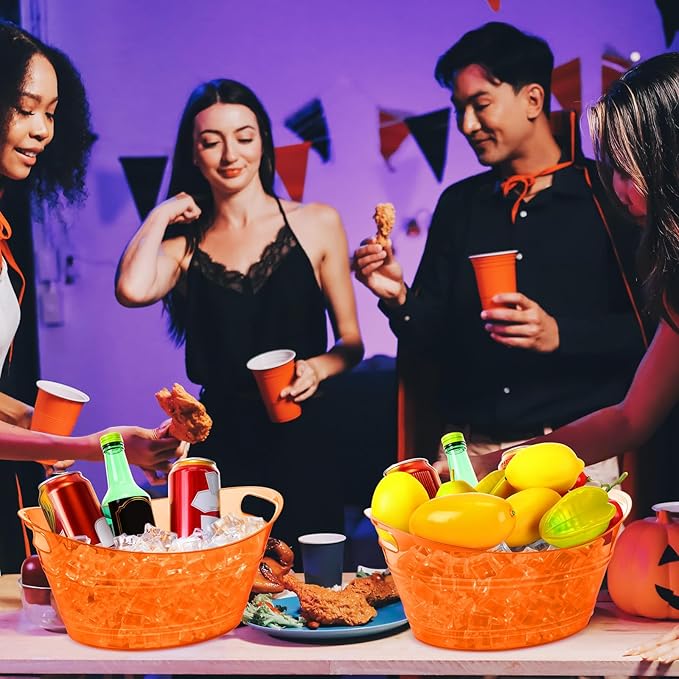 meekoo 6 Pcs Plastic Ice Buckets Bulk with Handles 4.5L Oval Storage Tub Large Capacity Ice Drink Bucket for Party Bar Wine Beer Champagne Beverage Bottle Cooler (4.5 L,Orange)