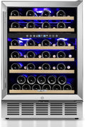 ORYMUSE 24 Inch Wine Cooler Refrigerator, 46 Bottle Dual Zone Wine Fridge with Stainless Steel Glass Door, Adjustable Shelves, Upgraded Compressor, Built-In Freestanding for Home, Bar, Kitchen