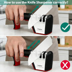 Longzon 5-in-1 Knife Sharpener 4 Stage with Cut-Resistant Glove, Quickly Sharpens & Restores Dull Blades, Easy & Safe for Home Kitchen Use, Fits Most Knives and Scissors, Black+Red