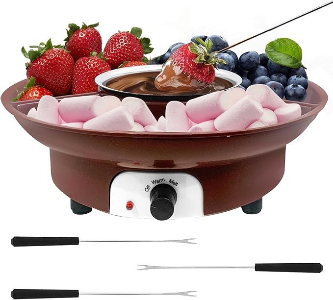 Fondue Pot Electric Set for Chocolate and Nacho Cheese, Chocolate Fondue Kit with Dipping Forks, Temperature Control, 9-ounce Detachable Bowl, Gift Set Date Night Idea Movie Night Game Night Gift Set