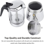 Geesta Premium Crystal Glass-Top Stovetop Espresso Moka Pot - 4/6/ 9 Cups - Stainless Steel Coffee Maker- 160ml/5.6oz/4 cup (espresso cup=40ml)