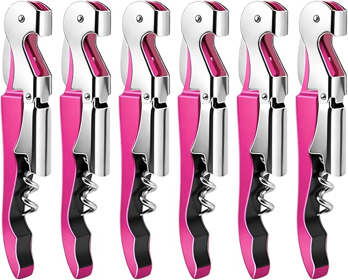6 Pieces Professional Waiter Corkscrew Wine Openers, Pink Wine Keys Opener Stainless Steel Hinges Serrated Foil Cutter for Restaurant Waiters, Sommelier, Bartenders (Pink)