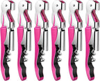 6 Pieces Professional Waiter Corkscrew Wine Openers, Pink Wine Keys Opener Stainless Steel Hinges Serrated Foil Cutter for Restaurant Waiters, Sommelier, Bartenders (Pink)