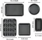 mobzio Kitchen 5-Piece Nonstick Bakeware Set - Round/Square Cake Pans, Muffin Pan, Loaf Pan, Roast Pan & Baking Sheets
