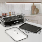 CUSIMAX Indoor Grill, Electric Smokeless Grill, 1500W Korean BBQ Grill, Electric Griddle with LED Smart Display & Tempered Glass Lid, Non-stick Removable Plate & Griddle Plate, Black