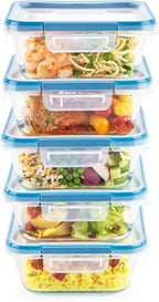 Snapware Glass Total Solutions (5-Pack, 4 Cup) Food Storage Containers Set, Airtight & Leakproof Plastic Locking BPA-Free Lids, Freezer Dishwasher Microwave Safe