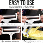 Zulay Kitchen Stainless Steel Wire Cheese Slicer - Adjustable Hand Held Cheese Cutter with 2 Extra Wires - Premium Cheese Shaver For Mozzarella, Cheddar, Gruyere - Cheese Cutter with Wire (White)