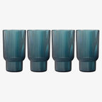 Shatterproof Acrylic Tall Drinking Glasses Set, European Style, Dishwasher Safe, Ribbed | Set of 4 | Fluted Tritan Drinkware, Unbreakable BPA-free Plastic, Reusable Stackable Glassware 14.5oz - Blue