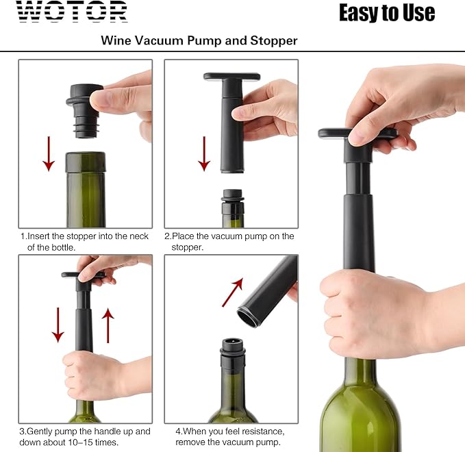 WOTOR Wine Stoppers Vacuum, Silicone Wine Saver & Preserver, Reusable Bottle Sealer, Keep Fresh (Black, 12 Pieces)