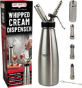 Chef Master (2 Pint / 1 Liter) Stainless Steel Whipped Cream Dispenser - Decorating Tips for Desserts, Latte + Cleaning Brush - Whip Cream Dispenser Canister for Home, Bakery or Restaurant - 90079