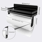 Paper Towel Holder Fridge Magnetic with Shelf - 2 Pack Paper Towel Holder Without Drilling + Magnet Spice Racks with 2 Kitchen Hanging Hooks Heavy Duty Space Saving, Black