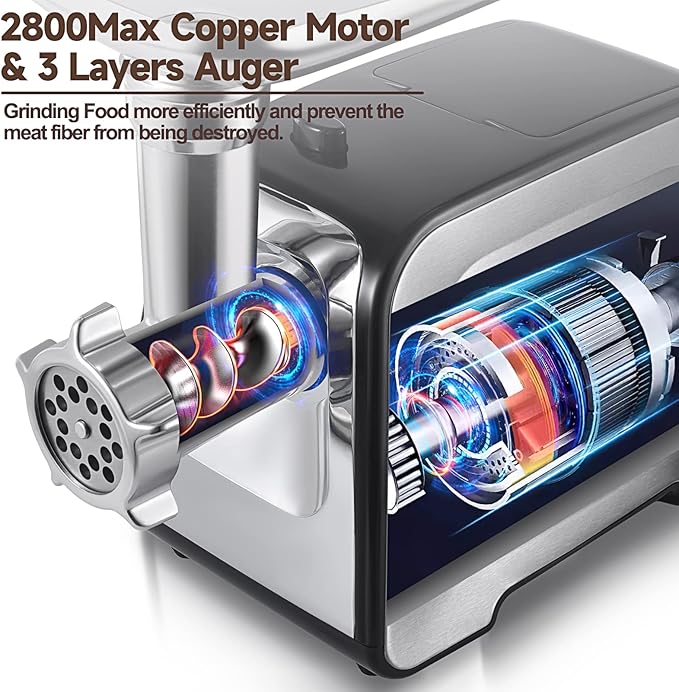 Meat Grinder, Sausage Stuffer, [2800W Max] Electric Meat Mincer with Stainless Steel Blades & 3 Grinding Plates,Sausage Maker & Kubbe Kit for Home Kitchen & Commercial Using