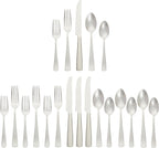 Amazon Basics 20-Piece Stainless Steel Flatware Set with Square Edge, Dishwasher Safe, Simple Design, Service for 4, Silver