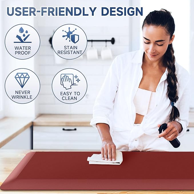StepRite 4/5 Inch Thick Kitchen Mat Anti Fatigue Mat Kitchen Rugs Kitchen Decor Non-Slip, Stain & Water Resistant, Kitchen Mats Desk Mat for Kitchen, Office, Workshop, Red, 17'' x 39''