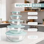 Luvan Glass Mixing Bowl with Lids Set of 5(0.2QT, 0.5QT, 1.1QT, 2.1QT, 3.75 QT), Space-Saving Nesting Bowls Anti-slip Salad Bowls for Storage, Cooking, Microwave,Freezer,Oven and Dishwasher Safe