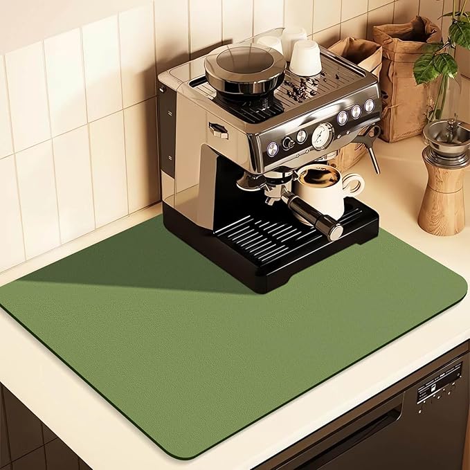 Coffee Mat for Countertops ,Coffee Bar Accessories Fit Under Coffee Maker Espresso Machine, Absorbent Hide Stain Rubber Mat for Countertop ,Dish Drying Mat for Kitchen Counter (Green, 17"x31.5")
