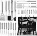 26-Piece BBQ Grill Accessories Set | Ultimate Grilling Tools for Men - Heavy Duty Stainless Steel BBQ Utensils Kit with Aluminum Case & Grill Brush for Dad (Stainless)
