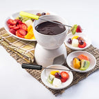 Mudder Fondue Mug Ceramic Pot and 8 Pieces Forks for Melting Chocolate, Cheese, Broth Or Tapas On Valentine‘s Day(Red and White)