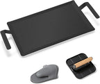 Premium Carbon Steel Griddle Comes with Grill Press, Large Non-Toxic Stovetop Flat Top Pan for Gas, Electric Range, Induction, Grill & Campfire, Pre-seasoned Nitride Coating, Oven Safe to 1200°F