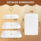 10 Pack Dessert Table Display Set - 4 x Three-Tier Square Cupcake Stands and 6 x Serving Trays, Elegant Tableware for Cakes, Cupcakes, Pastries, and Snacks, Perfect for Parties (White)