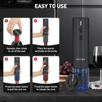 Secura Stainless Steel Electric Wine Opener, Rechargeable Automatic Wine Bottle Opener with Foil Cutter & Charging Cable, Reusable Corkscrew Wine Opener Electric for Home Party Bar Outdoor, Black
