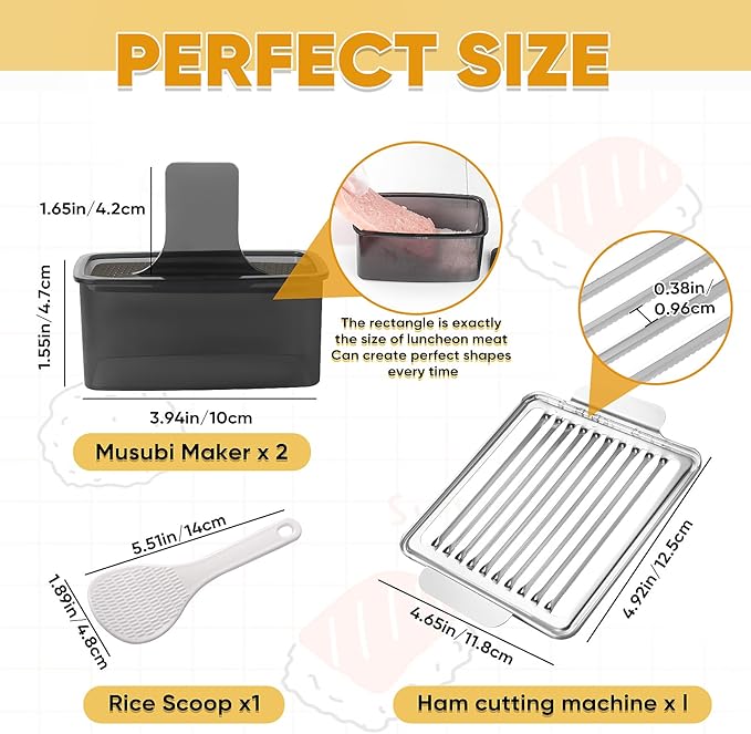Musubi Press Mold Kit, 2 Pack Clear Musubi Maker with Stainless Steel 304 Luncheon Meat Slicer for SPAM