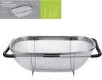 Tiawudi 6-Quart Large Over The Sink Colander, Heavy Duty 40% Thicker 18/8 Stainless Steel Fine Mesh Strainer Basket with Expandable Rubber Grip Handles - Strain, Drain, Rinse Fruits, Vegetables