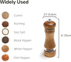 Wood Salt and Pepper Grinder, Salt Grinder and Pepper Mill, Oak Wood Shakers with Adjustable Ceramic Grinders - 6 inches, 1 Pack