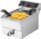 ROVSUN 12.5QT Electric Deep Fryer, 1700W Commercial Deep Fryer with Basket, Drain, 60-Min Timer, Overheat Protection, Temp Control & Baskets, Stainless Steel Countertop Fryer for Restaurant