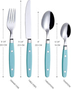 ANNOVA Silverware Set, Retro/Rivet Colorful Stainless Steel Tableware Kitchen Flatware Set Utensils, Includes Dinner Knives, Forks, Spoons & Dessert Spoons (Turquoise, 24 Pieces)