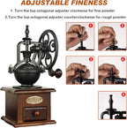 Burr Coffee Grinder, Vintage Style Wooden Hand Grinder, Classic French Press Coffee Mill With Brush