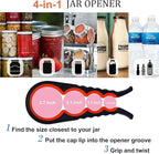 Bloss Anti-skid Jar Opener Can Opener Kitchen Grippers,4 in 1 Multi Function Bottle Opener Lid Opener for Seniors with Arthritis, Caps and Bottles Kitchen Gadgets For Small Hands or Seniors,Black Red