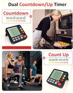 Digital Kitchen Timer for Cooking - 4 Channel Count Up Countdown Timer with Loud Alarm and Silent Mode, Large Display, Magnetic Back, Auto Memory for Classroom Study Gym, Battery Included (Black)