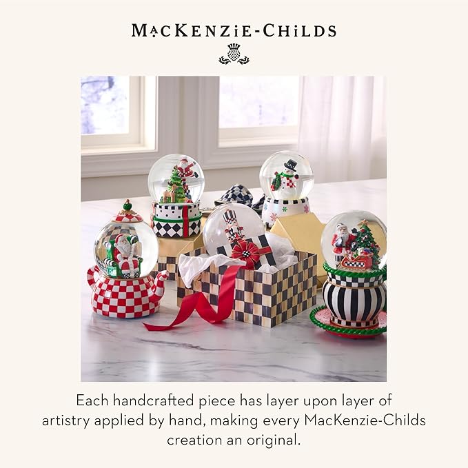 MACKENZIE CHILDS Snow Globe, Christmas Decor for Living Room, Rosy Check Teapot