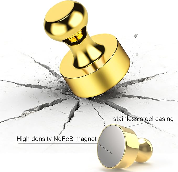 Tiergrade Metallic Magnets, Refrigerator Magnets, 40 Pack Gold Magnetic Push Pins, Strong Fridge Magnets, Multi-use Whiteboard Magnets Perfect for Kitchen Office Classroom