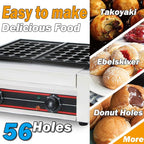 Takoyaki Maker Commercial Ebelskiver Pan 56 Holes Electric Grill Machine for Aebleskiver, Cake Pops, Pancake Balls, Donut Holes, 4000W, 220V