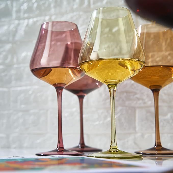 Terracotta Mars Collection Colored Crystal Wine Glass Set of 5, Gift For Him, Mom Dad Friend - 20 oz Glasses, Unique Italian Style Tall Drinkware - Red & White, Beautiful Glassware