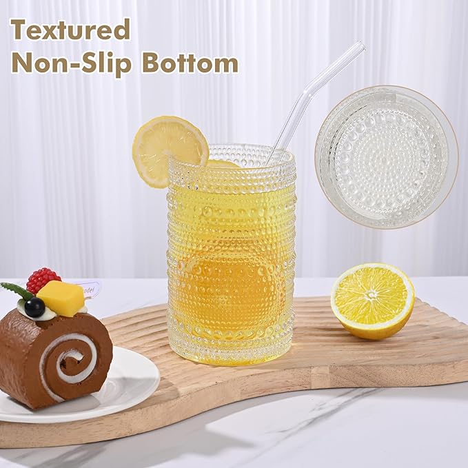ZMOWIPDL Vintage Hobnail Drinking Glasses Set of 8,Clear 12 oz & 15oz Highball Glass Cups, Kitchen Drinkware Glassware,Embossed Water Tumbler,for Beer,Cocktail,Whiskey,Juice and Various Mixed Drinks