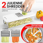 KEOUKE 6-in-1 Multi-Functional Vegetable Mandoline Slicer with Container White - Vegetable Slicer with Hand Guard for Kitchen Easy Food Prep, Onion Potato Veggie Fruit