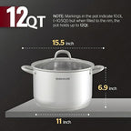 SUNHOUSE Stainless Steel Stock Pot - 11 Quart Heavy-Duty Induction Cooking Pot with Visible Lid for Pasta, Soup, Spaghetti - Nonstick Thick-Bottom Deep Stockpot for Canning, Boiling, and Simmering