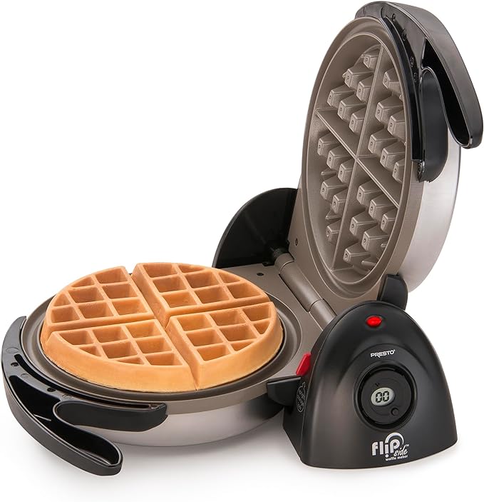 Presto 03510 Ceramic FlipSide Belgian Waffle Maker, Nonstick, Cool Touch Handles, Black
