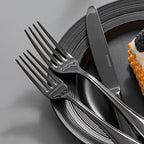 KINGSTONE 40 Piece Teardrop Silverware Set for 8, 18/10 Stainless Steel Flatware Set, Modern Design Cutlery Set for Home/Hotel/Wedding,Mirror Polished and Dishwasher Safe, Black