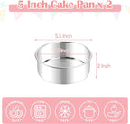 E-far Small Cake Pans Set of 2, 5 Inch Stainless Steel Mini Round Baking Pan Tins - Non-Toxic & Leak-Proof Cake Mold for Smash Birthday Layer Tiered Cheesecake, Easy Clean & Dishwasher Safe